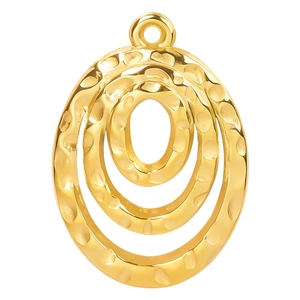 Pendente ovale martellato in acciaio inossidabile placcato oro 18k per gioielli fai-da-te