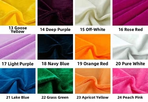Detail showing 12 vibrant velvet fabric swatches for Thanksgiving decorative pumpkins