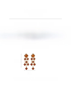 Detailed view of 18k gold plated clover flower tassel earrings made of copper and glass