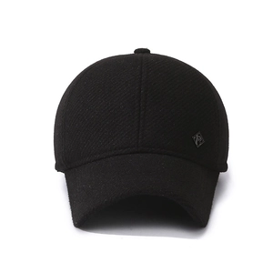 Winter fleece baseball cap for men with ear protection and silver metal diamond logo