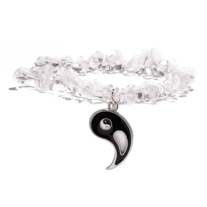 Handmade natural crystal chip bracelet featuring a Yin Yang charm and clear stone beads