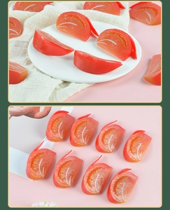 Macro detail of artificial tomato slices showing realistic texture for photo props