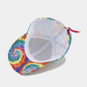 Rainbow tie-dye baseball cap with mesh lining and adjustable metal buckle strap