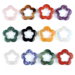 Assorted 30mm hollow plum blossom natural crystal stone pendants in multiple colors