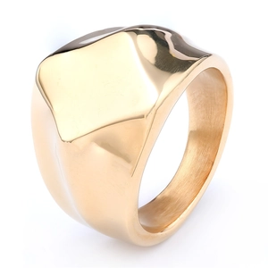 Polished gold irregular geometric minimalist ring with a wide-band artistic design