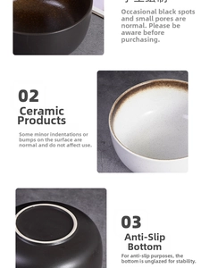 Detail of non-slip unglazed bottom and matte ceramic texture on vintage ramen bowls