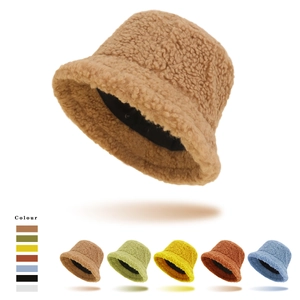 Winter Warm Bucket Hat Lambswool Sherpa Fleece Thickened Plush Wide Brim Fisherman Hat For Women Men