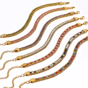 Bohemian 18k gold plated stainless steel bracelets with colorful crystals set of seven