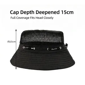 Cappello a secchiello in rete nera con profondità 15 cm e laccio regolabile