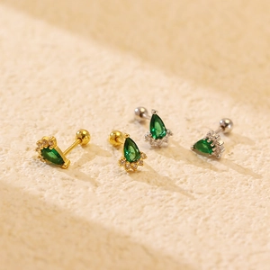 Elegant S925 silver emerald screw back earrings in gold and silver finish