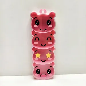 Pink cartoon bear stack hanging accessory with four unique expressions and heart ring