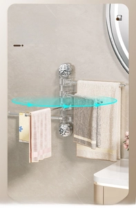 Wall-mounted rotating towel rack with four adjustable bars for bathroom space saving