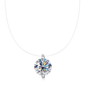 Elegant Mermaid Tears necklace with a brilliant round moissanite pendant on an invisible cord