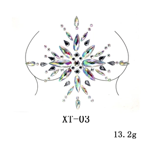 Symmetric AB aurora gemstone chest jewelry stickers for music festival parties XT-03