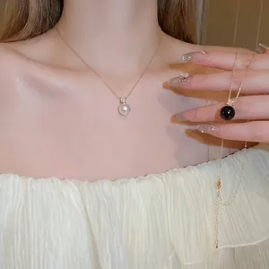 Artificial Pearl Pendant Necklace Copper With Zircon Round Simulated Artificial Pearl French Elegant Luxury Clavicle Chain For Women Jewelry