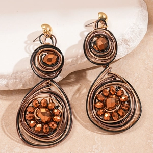 Handmade Woven Wire Drop Earrings With Glass Beads Retro Geometric Oversized Statement Ear Jewelry For Women With Silver Earring Post