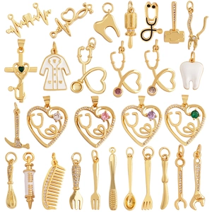 Medical Themed Jewelry Pendants Alloy Rhinestone Enamel Heart Stethoscope Tooth Syringe Creative Charms