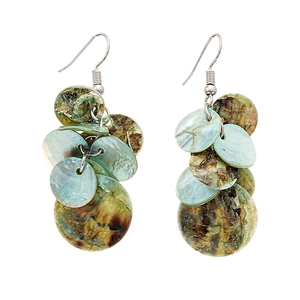 Retro geometric round iridescent shell drop earrings for women with silver hooks