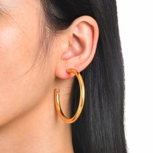 Polished 18k gold plated stainless steel geometric large hoop earrings for women