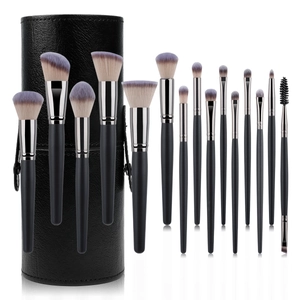 15-piece professional makeup brush set with synthetic bristles and black storage case