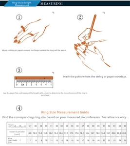 Detailed ring size guide chart showing circumference and diameter measurement steps