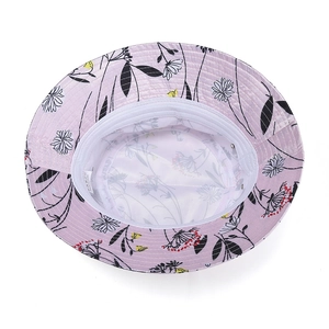 Flat top bucket hat in lavender with floral print and breathable mesh lining