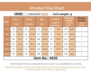 Detailed size chart for sleeveless sequin jumpsuit including bust, waist and hip measurements