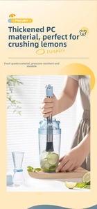 Detail of blue bear handle drink muddler with thick PC cup for lemon tea making