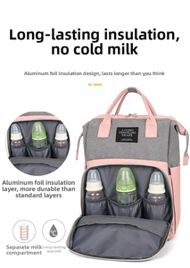 Detail of insulated baby bottle compartments with aluminum foil lining in a diaper bag