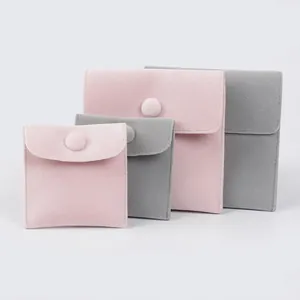 Bolsa De Almacenamiento De Joyas Bolsa De Sobre De Terciopelo De Franela De Doble Cara Con Botón A Presión Para Collar Anillo