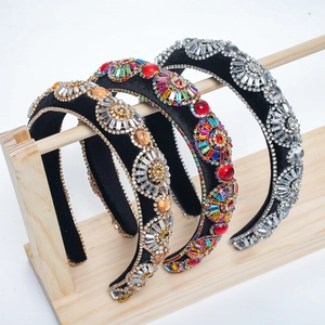 Baroque Padded Rhinestone Headband Crystal Luxury Fabric Retro Sparkly Party Headpiece Women Hair Accessory