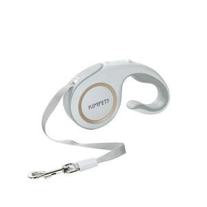 Light grey automatic retractable pet leash with rose gold trim shown at 45 degree angle