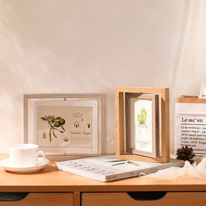 Rotating Photo Frame Double Sided Wooden Desktop Display Minimalist Nordic Style Home Decor Office Ornament