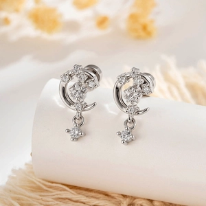 Star Moon Cartilage Earring Stud Titanium Steel Screw Back Zircon Piercing Jewelry Retro Minimalist For Women