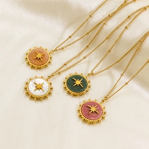 Bohemian Stainless Steel Necklace For Women Gold Plated Natural Stone Shell Round Pendant Star Pattern Luxury Fashion Jewelry Neckchain