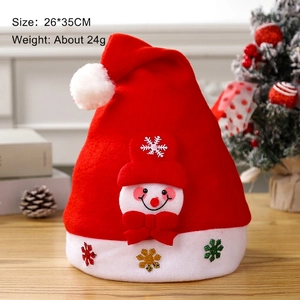 Christmas LED felt hat with snowman pattern, 26x35cm red non-woven holiday decor