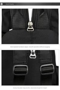 Detailansicht des schwarzen Nylon-Freizeitrucksacks mit langlebigem Metall-Reißverschluss.