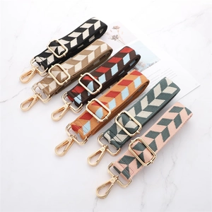 Adjustable ethnic style woven bag straps with gold metal hardware in six various colors