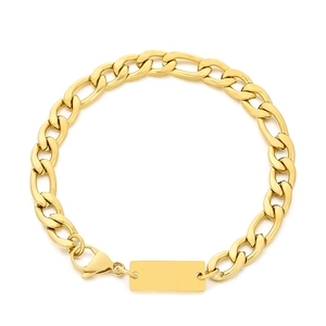 Collier à maillons NK en acier doré avec plaque rectangulaire vierge à personnaliser