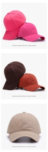 Vertical collage of pure cotton baseball caps in rose, pink, brown, red, and khaki colors