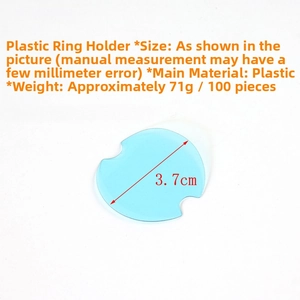 Detailed 3.7cm light blue plastic ring display plate showing size and 100pcs weight info