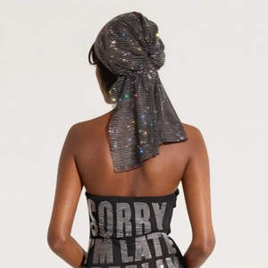 Sparkling rhinestone turban cap with pleated texture for trendy party fashion accessories