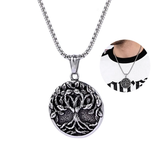 Collier Pendentif Arbre De Vie En Acier Inoxydable Médaillon Rond Vintage Celtique Chaîne Box Pour Hommes Femmes