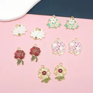 Floral Flower Charms For Jewelry Making Alloy Enamel Pendants DIY Crafts Rose Sunflower Lily Accessories