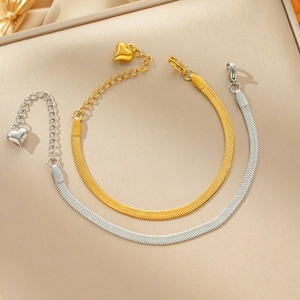Stainless Steel Snake Chain Bracelet Anklet Waist Chain With Heart Pendant Adjustable Vacuum Plated Minimalist Jewelry Women