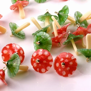 DIY colorful acrylic mushroom charms with red dots and green stripes for jewelry