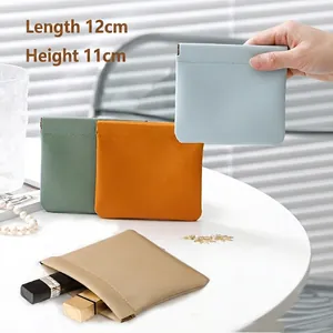Mini Makeup Bag Waterproof PU Leather Self Closing Spring Flex Frame Portable Lipstick Pouch Travel Jewelry Organizer