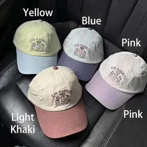 Contrast cotton baseball caps with Evil Rabbits 1998 embroidery in multiple colorways