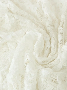 Macro shot of delicate white lace fabric showing intricate patterns and soft texture