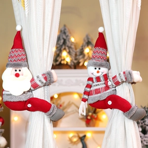 Christmas Curtain Buckles Knitted Plush Santa Claus Snowman Reindeer Tiebacks Window Treatment Decor Holiday Home Ornament